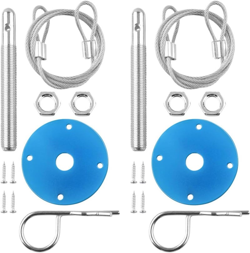Sandfren Car Hood Pins Kit, Stainless Steel Vehicle Engine Pin Plate Bonnet Lock Clip, Modified Auto Racing Exterior Locking Latches Lanyard Rope Set for Reducing Shaking, Universal Fit (Blue) - Image 1